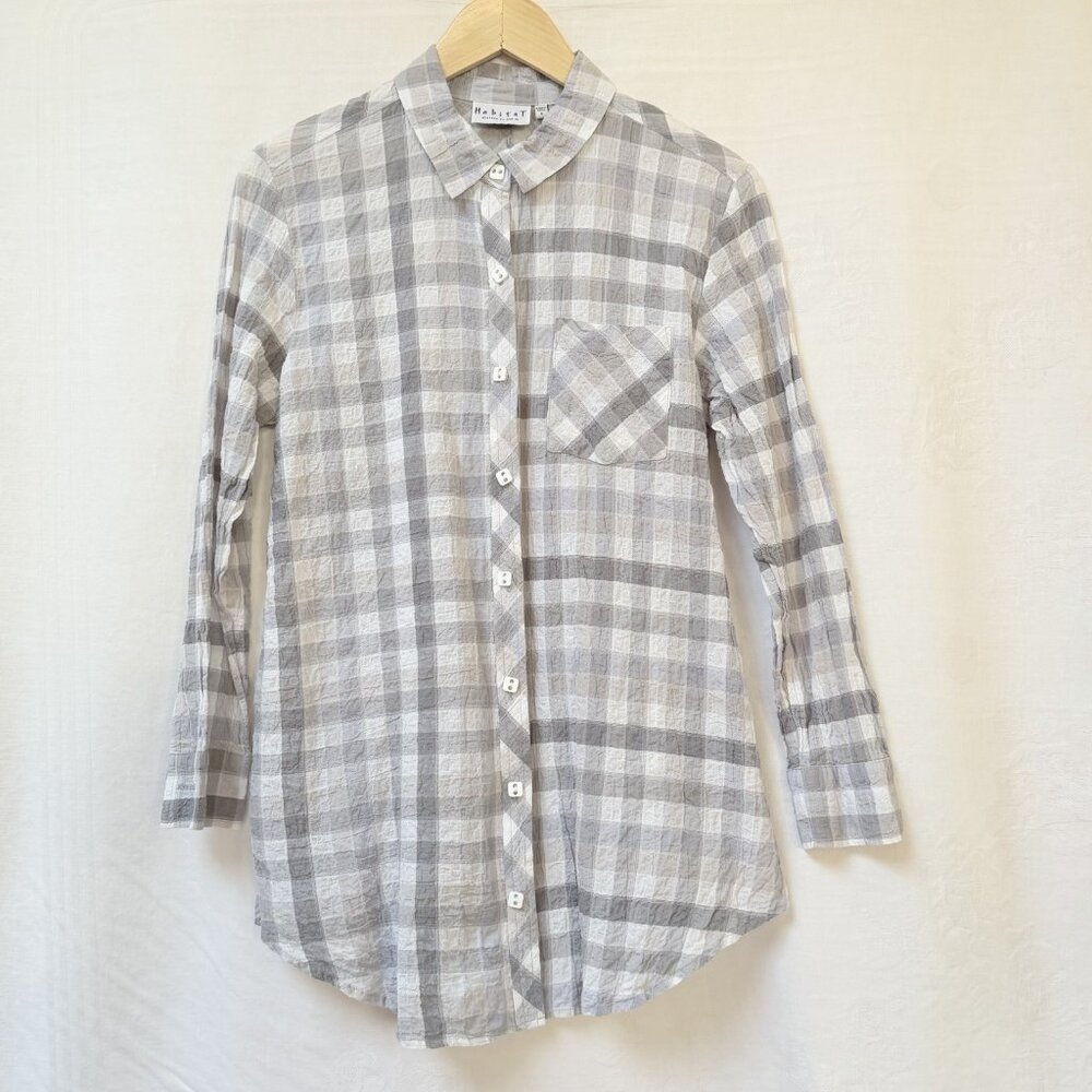 Habitat Shirt Top Womens Small Cotton Plaid Button Up Crinkle Beach Lagenlook